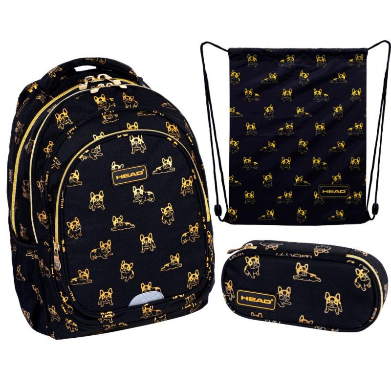 Výhodný set pre školáčku Head Golden Frenchie (ergonomický batoh, peračník, vrecúško)