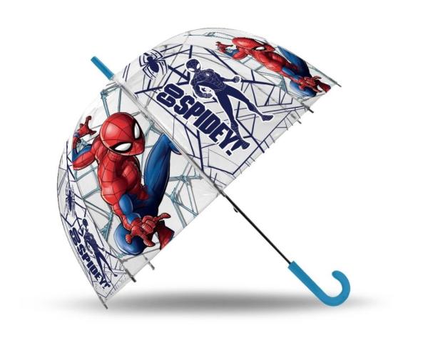 EUROSWAN Vystreľovací priehľadný dáždnik Spiderman Go